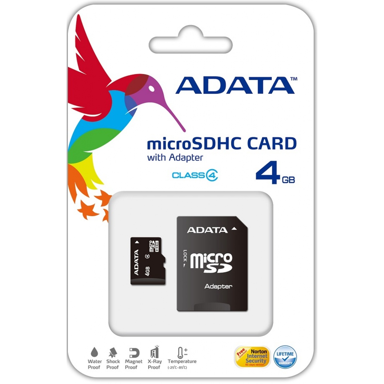 ADATA microSDHC Class 4 kortelė 4GB, SD adapteris